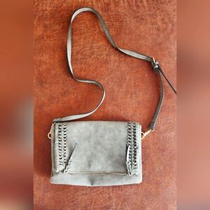 Grey Foldover Crossbody Bag